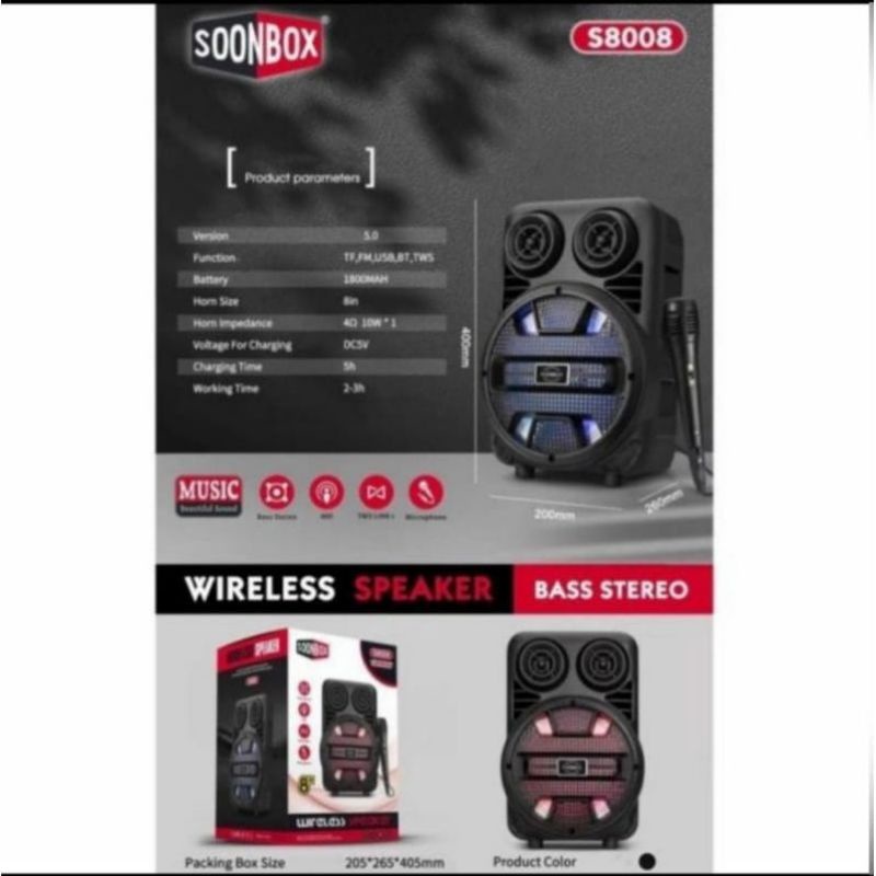 Speaker Karaoke Bluetooth TWS Free Mic Karaoke S8007-8008 / Spiker Extra Bass+Mic Karaoke / Speaker 