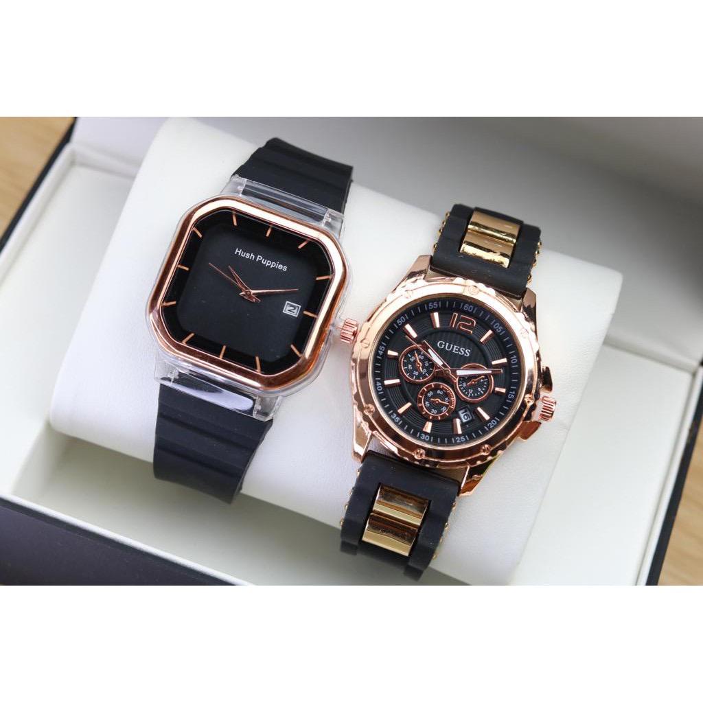 BISA COD  PROMO BELI 1 GRATIS 1 JAM TANGAN WANITA PRIA COUPLE SPORTY STRAP RUBBER