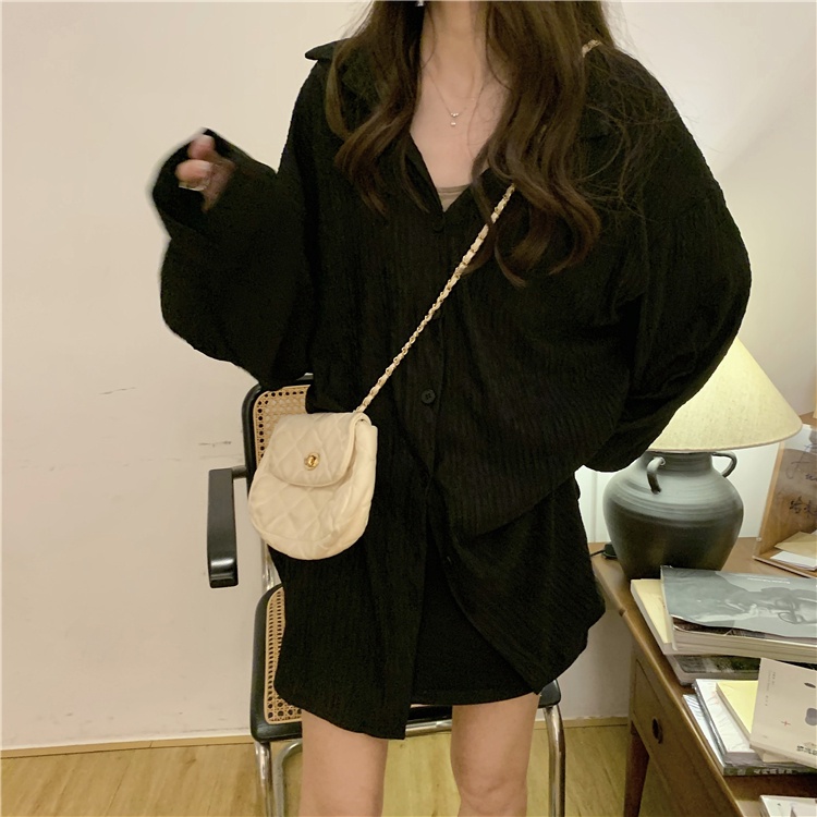 kemeja lengan panjang kaos wanita atasan korean style Crinkle Blouse Import POLO/Oversized Shirt Linen