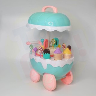  Mainan  cake cart gerobak  ice cream cake biru dengan lampu 