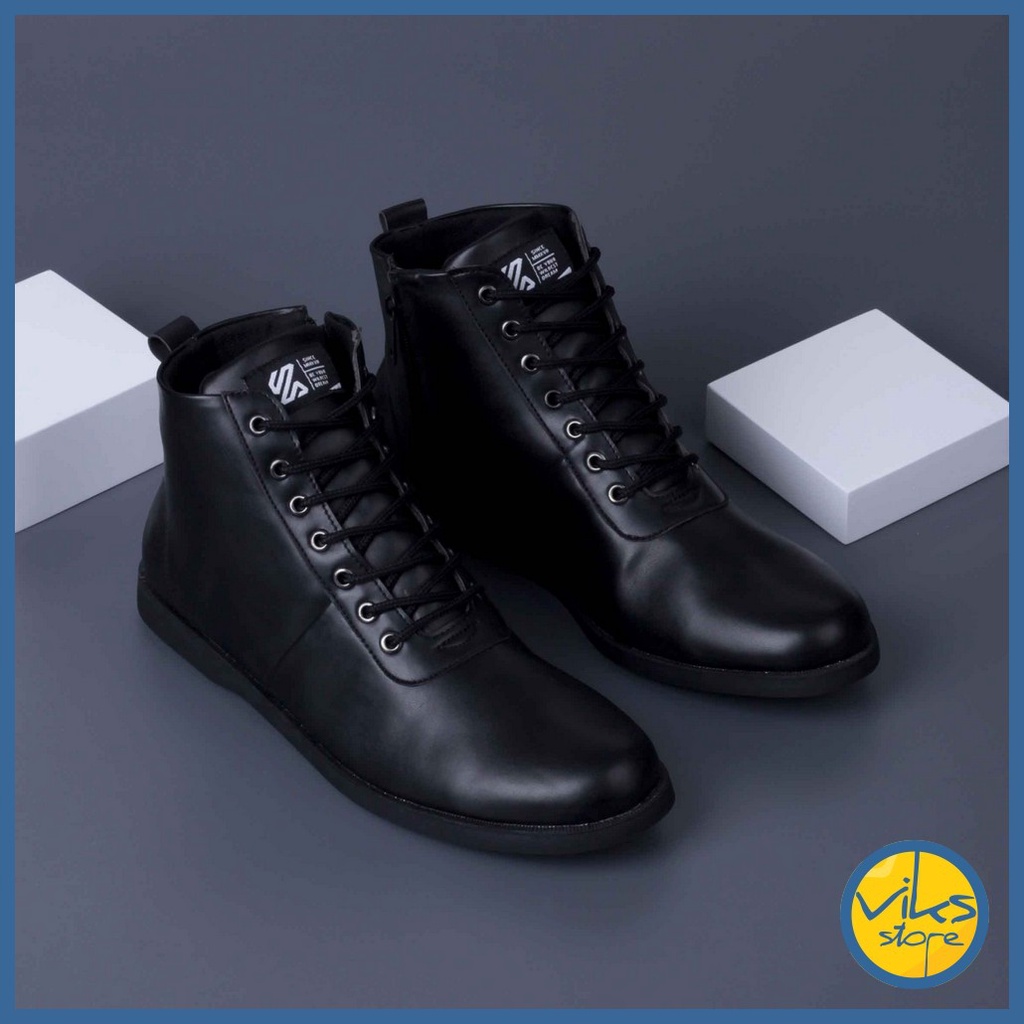 Sepatu Boots Kerja Formal Pria Cowok Laki-laki Kulit Pantopel Casual High Kuzatura Hitam Premium