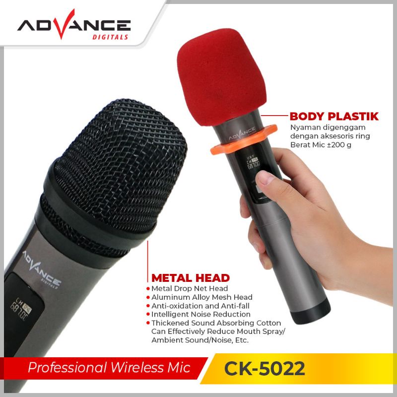 Advance Microphone Mic Double Wireless + Receiver CK-5022