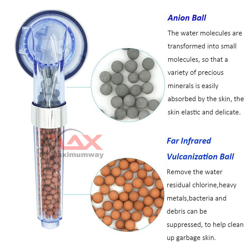 Kepala Shower dengan Anion Ball perawatan kulit lebih segar vulcanization ball menyaring racun dalam kandungan air perawatan kulit lebih halus Bath Shower Head 3 Modes Adjustable Showerhead Jetting Shower Head High Pressure Saving Water Bathroom Filter