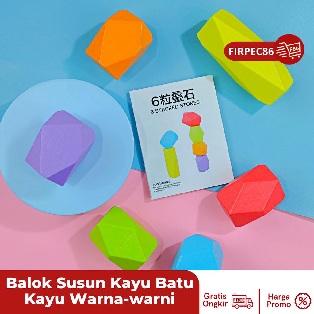 Mainan Edukasi Balok Susun Kayu Model Batu Puzzle Block Edukatif