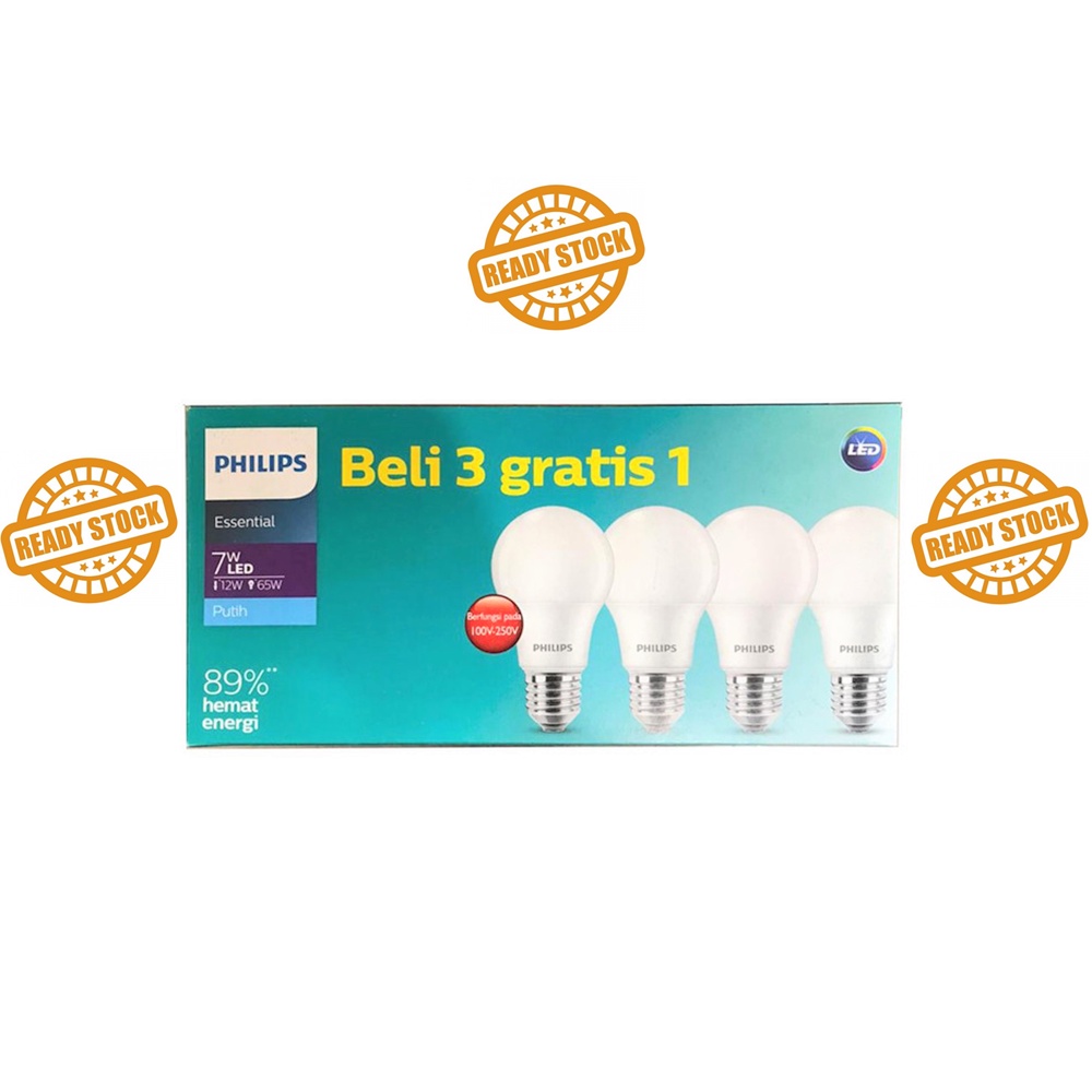 Lampu Philips LED Ess Paket 7 Watt - LED Essential Multipack 7W 7Watt - 3 Gratis 1 Murah Original Bergaransi 7 W