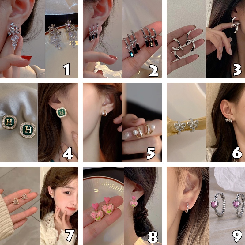 Anting Stud Hias Kristal Mutiara Gaya Hip Hop Korea Untuk Wanita
