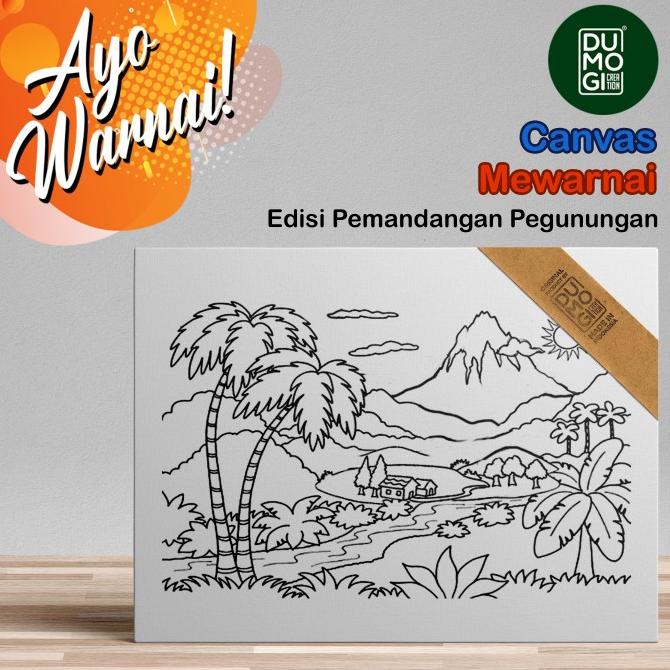 Kanvas Sketsa Lukis Mewarnai Anak - anak Tema Pemandangan B