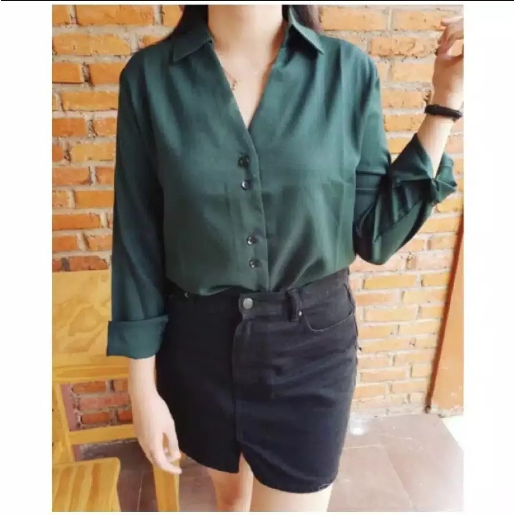 KEMEJA WANITA POLOS CAROL SHIRT BAHAN TEBAL-2