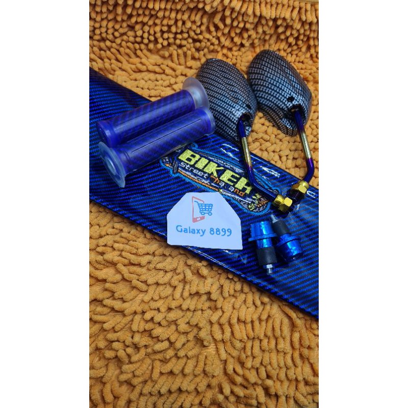 Kulit Jok Karbon+Spion Beat Karbon Twotone+hangrip karbon+Jalu Stang biru