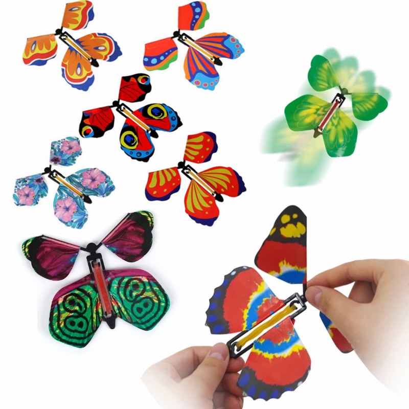 10 Pcs Magic Flying Butterfly Wind Up Butterfly Fairy Flying Toys Berliku Karet Gelang Mainan Warna Bookmark Pesta Hadiah Kejutan Besar