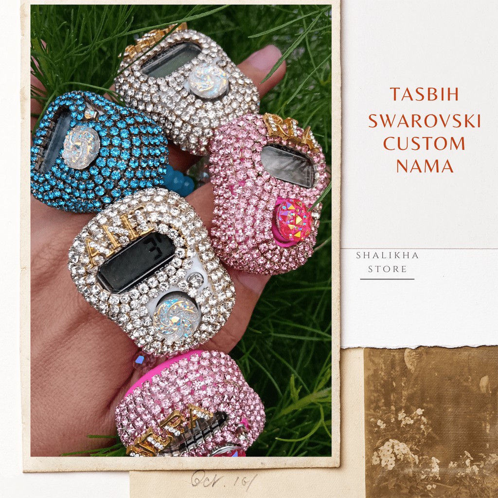 Tasbih Digital Swarovski Custom Nama Non LED Alat Hitung Dzikit Tasbih Digital Hias Cantik Muslim