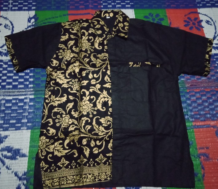 Kemeja Batik Pria Modern Kombinasi Gold