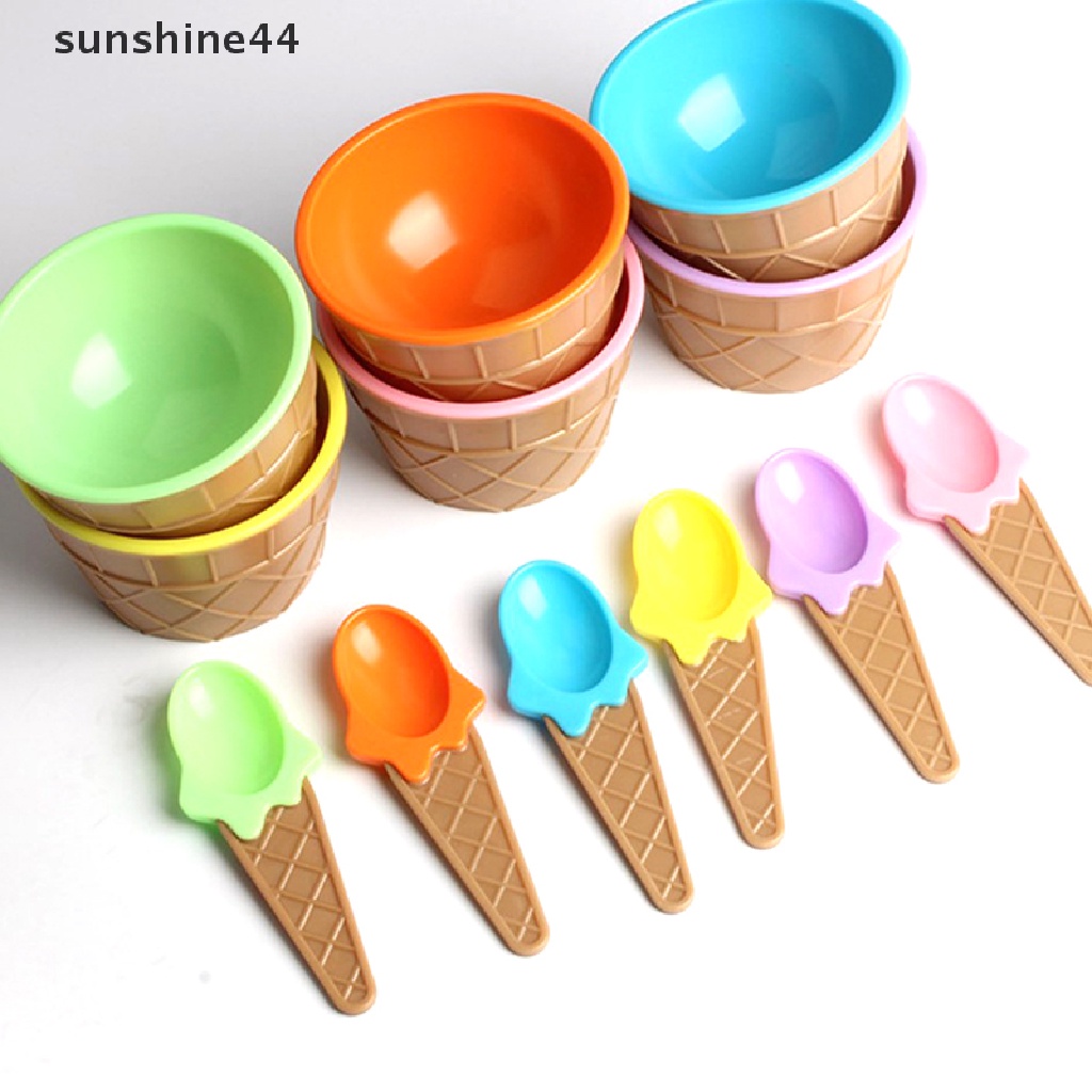 Sunshine Mangkuk Es Krim / Dessert Dengan Sendok, 6 Warna