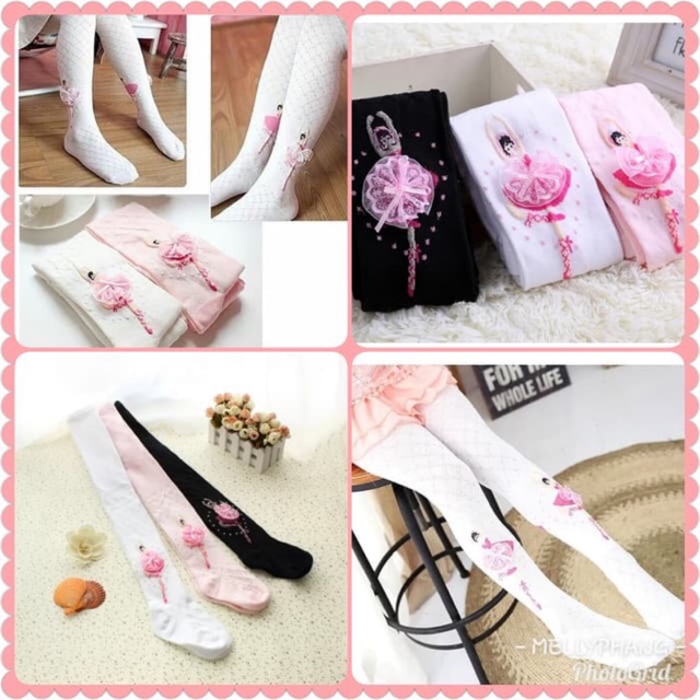 Ballerina stocking anak import putih pink hitam legging balet ok  good quality