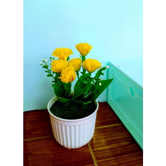 BUNGA HIAS ASTER PLASTIK +POTNYA/BUNGA HIAS DECORASI/BUNGA HIAS ASTER ARTIFICIAL