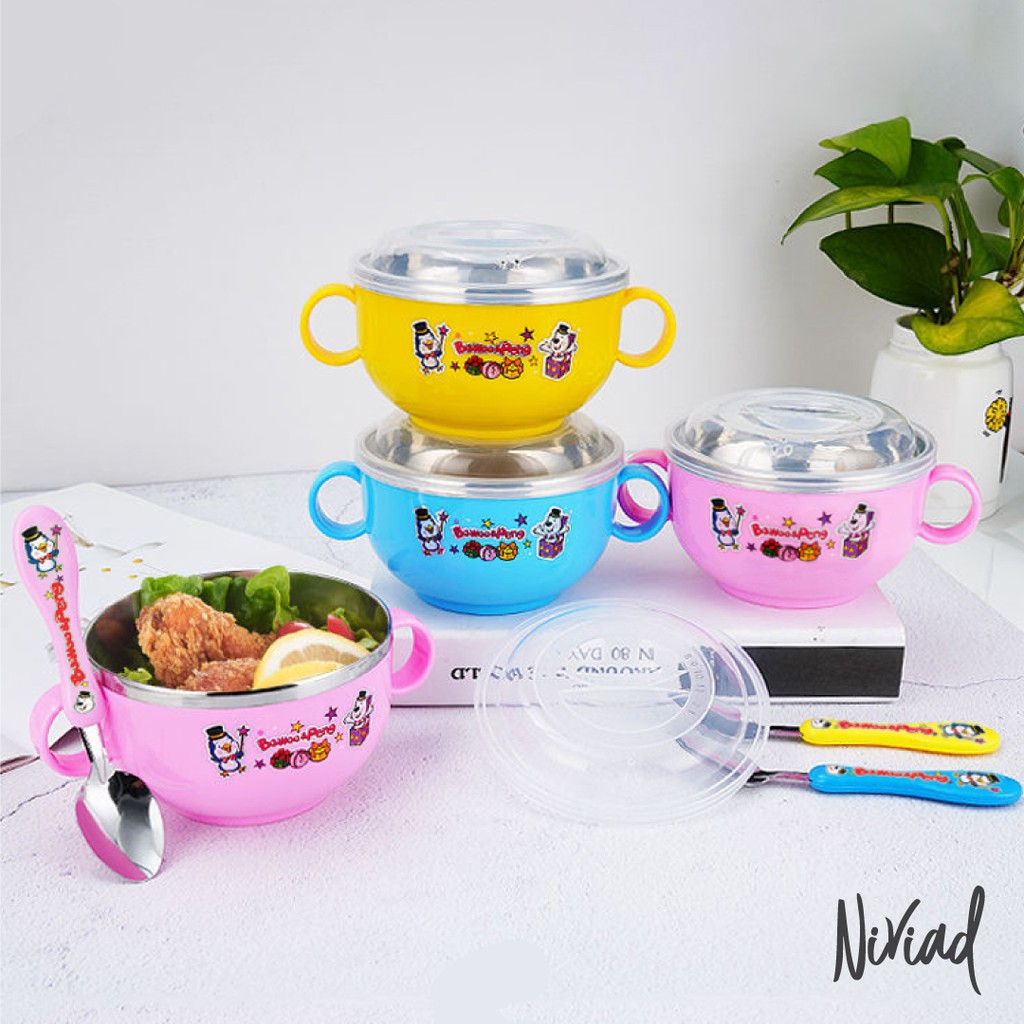 MANGKOK ANAK/BAYI &amp; KOTAK MAKAN STAINLESS STEEL 304 FREE SENDOK + PENUTUP