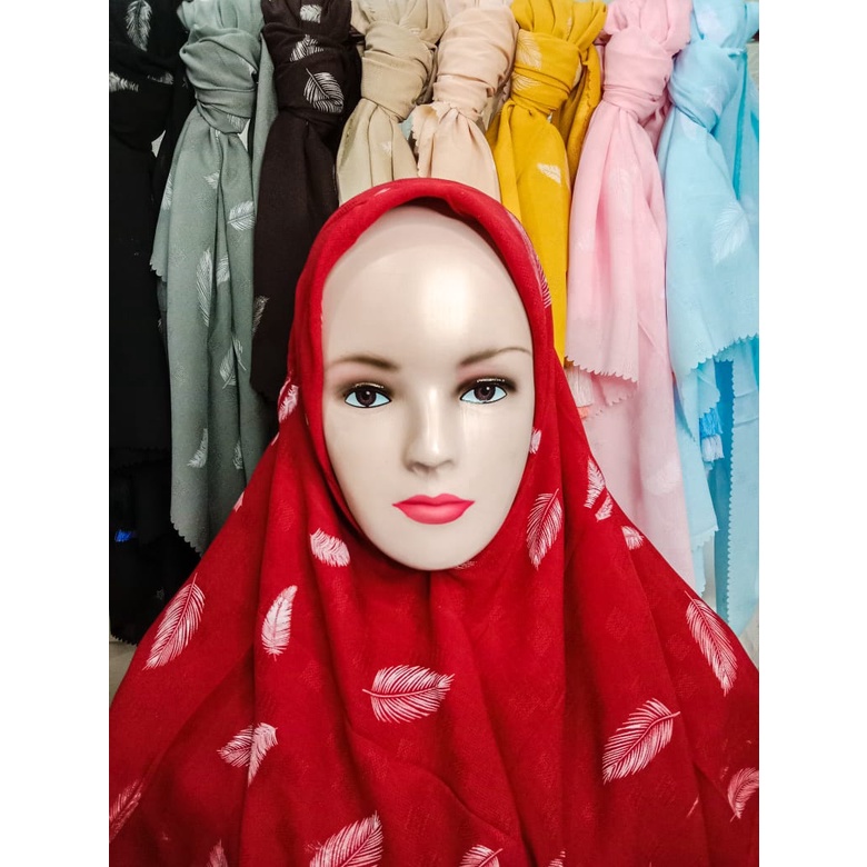 KERUDUNG SEGIEMPAT MOTIF BULU UKURAN Kurang Lebih Ukuran 110 x 110 Cm BANYAK WARNA PILIHAN