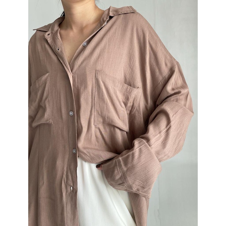 Lyla Top | Kemeja Oversize Loose Wanita - Crinkle Shirt - Atasan Wanita Lengan Panjang