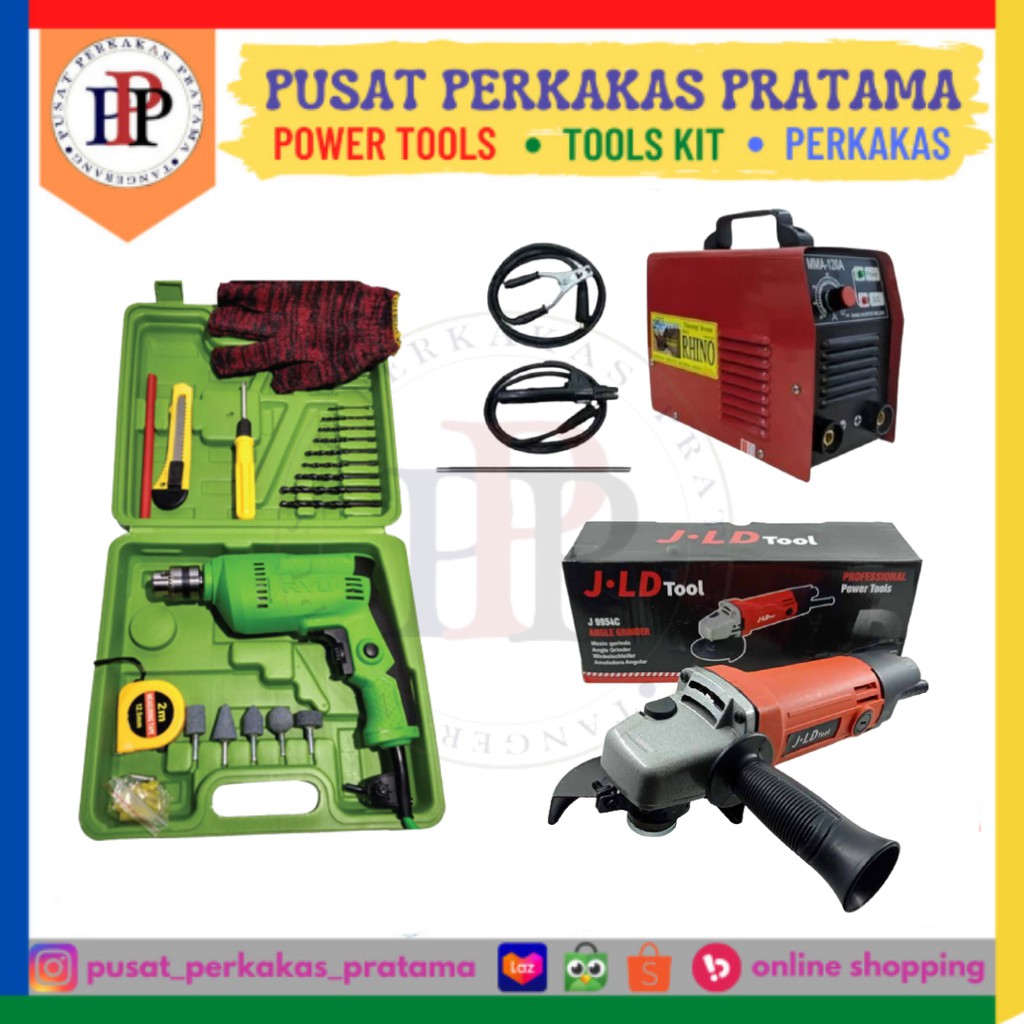 Paket mesin bor ryu, gerinda jld, mesin las rhino 900 watt