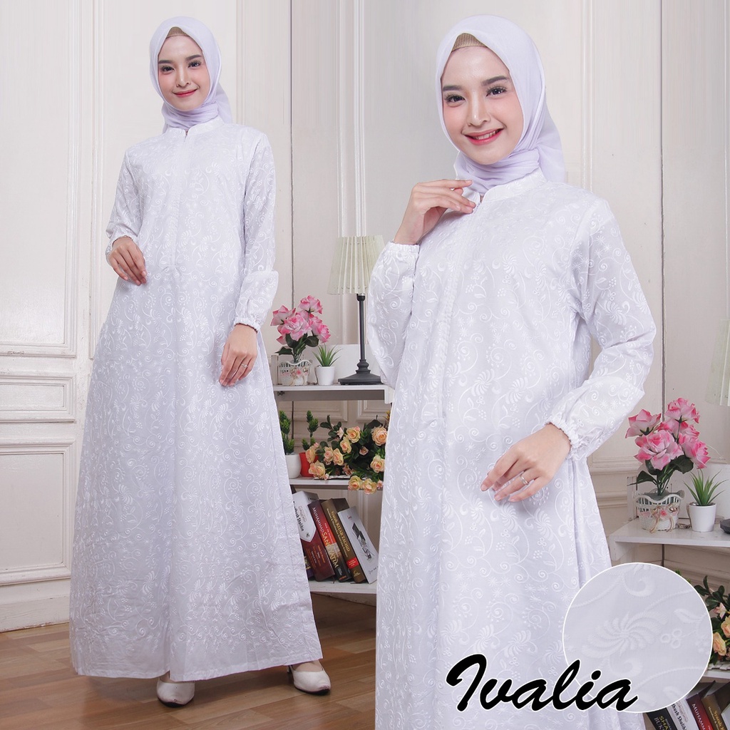 Gamis Putih Wanita Katun Paris Full Bordir Lebaran Umroh Terbaru