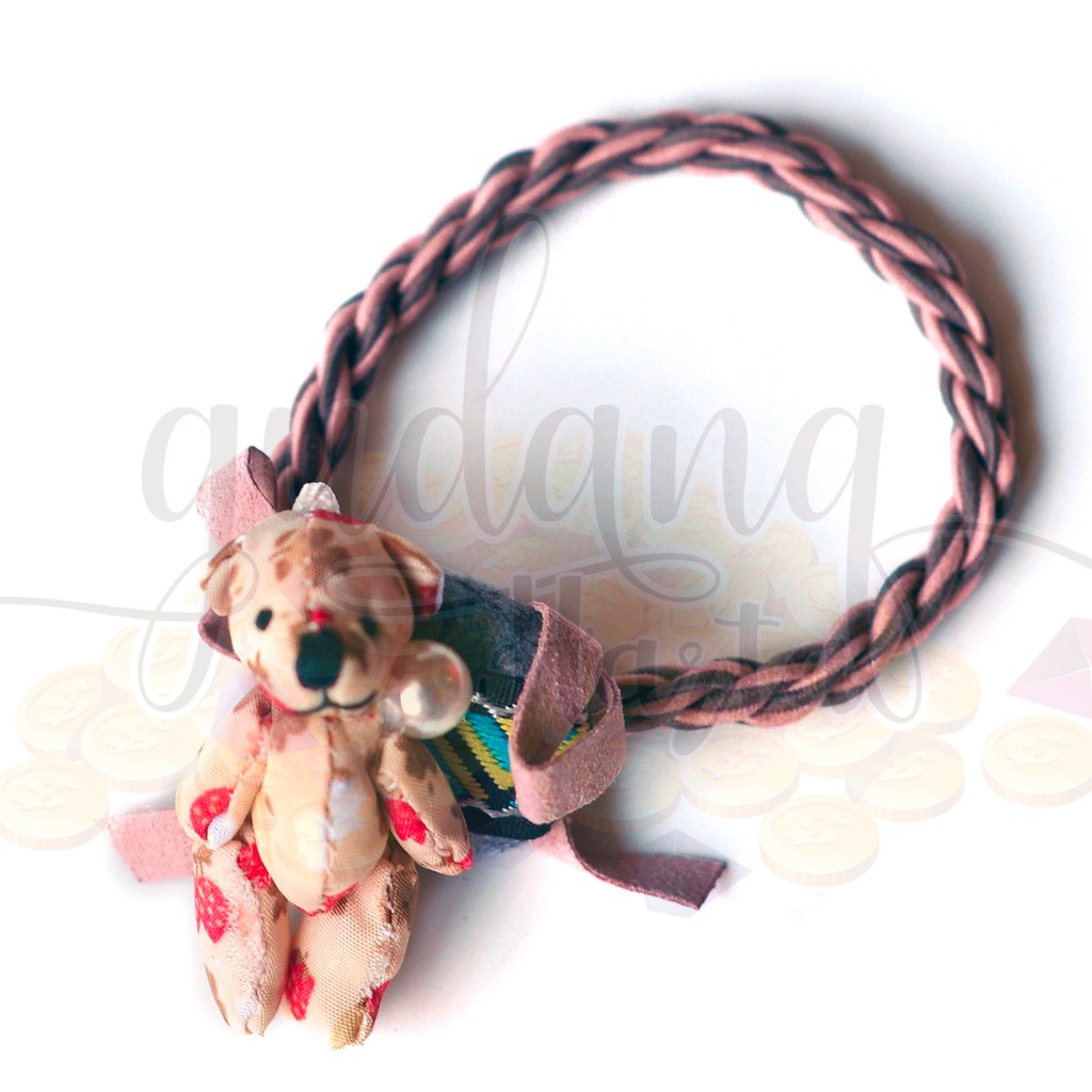 Ikat Rambut Floral Bear Beruang Motif Bunga Lucu Gelang Karet GH 201337