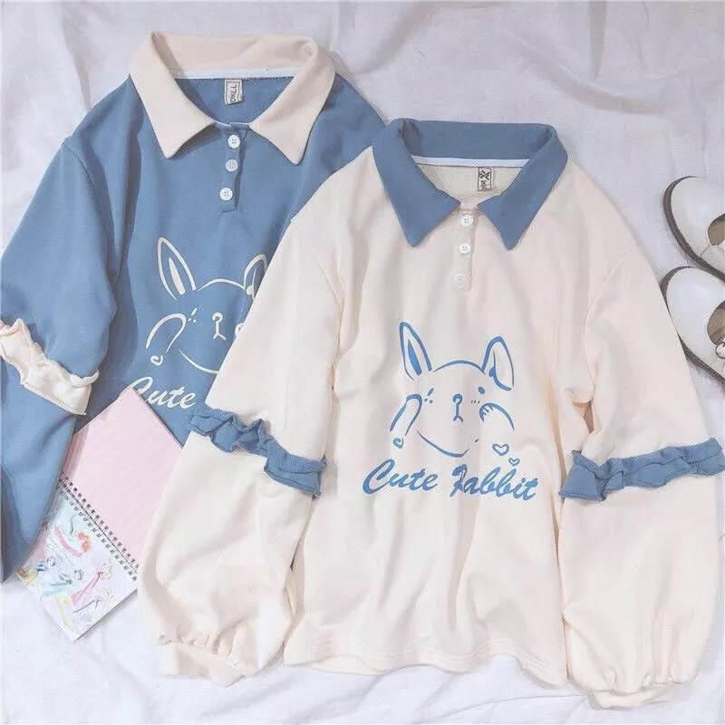 (PH) COLAR CUTE RABBIT Sweatshirt Sweater Crewneck Kpop Wanita Kekinian Oversize Fashion Outfit Ootd Korean Style Sweter Crewnek Switter Cewe Krunek Perempuan Sweeter Viral Remaja Korea Atasan Cewek Premium BB 45-65 PB 58 LD 110 Bahan Fleece Tebal Premium