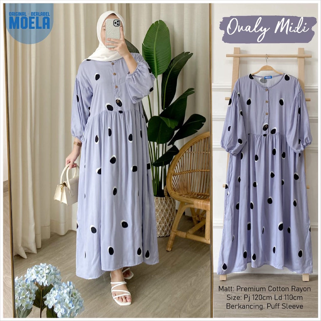 DOMI MIDI ld 110cm ORI MOELA premium cotton rayon motif kotak-kotak BUSUI dress MUSLIM rample MIROV 