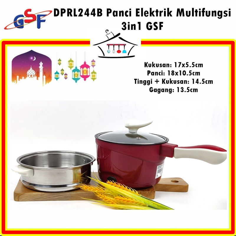 Panci Elektrik Multifungsi 4in1 Kukus Tumis Rebus Goreng GSF 18cm/1.2L