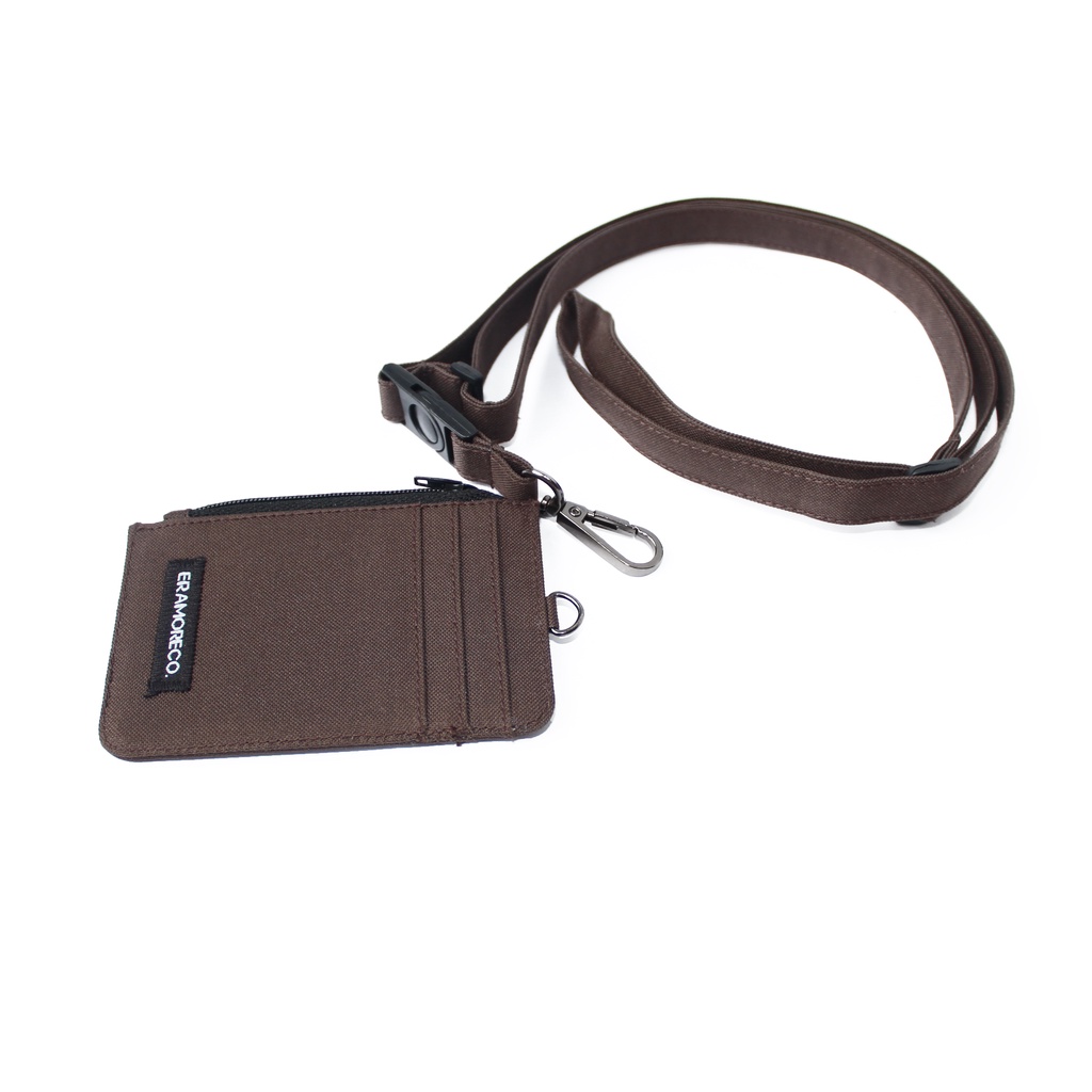 EMID109 name tag gantungan dompet ID card holder tali lanyard zipper kartu coklat