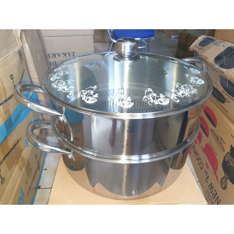 (khusus expedisi) Super steamer 36 cm 2 susun/ Panci stainless 2 susun/ panci kukus By supra