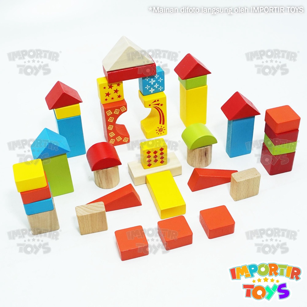 Set Wooden Blocks Building Blocks Kayu 38pcs Angka Mainan Edukasi Anak