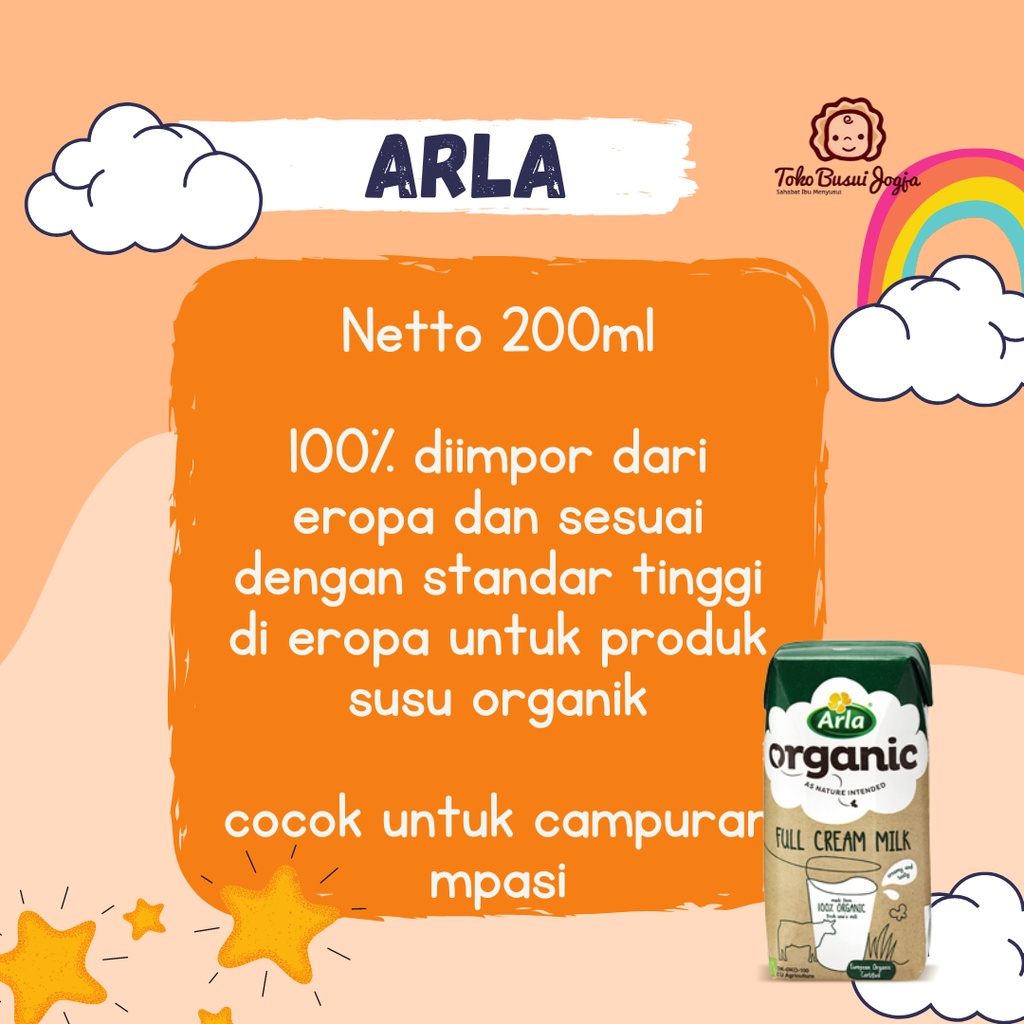 Arla Organic Full Cream Milk Susu UHT Full Cream Organik 200 ml Standar Eropa Susu Sapi Bisa Untuk Bahan Mpasi Bayi Anak