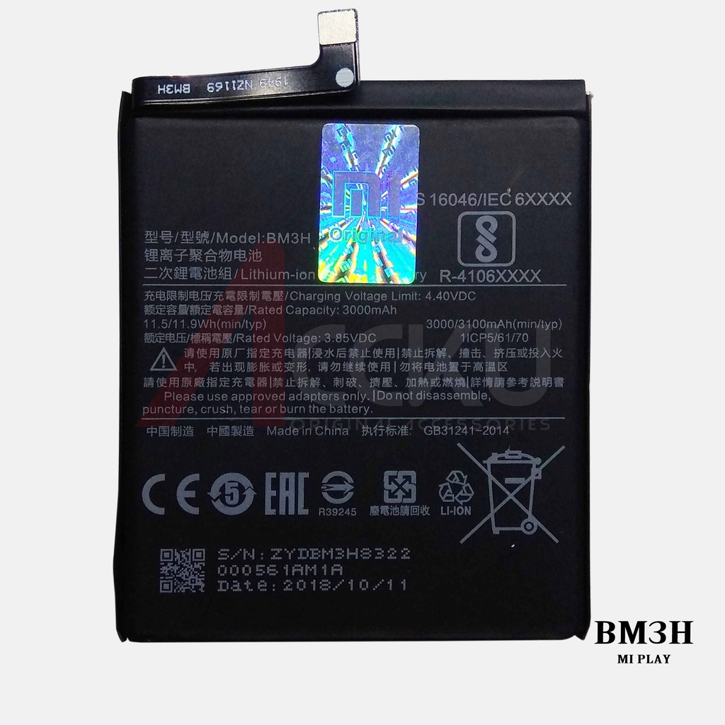 BATERAI XIAOMI PLAY BATTERY XIAOMI BM3H BATERAI Mi PLAY BATTERY BM-3H ORIGINAL