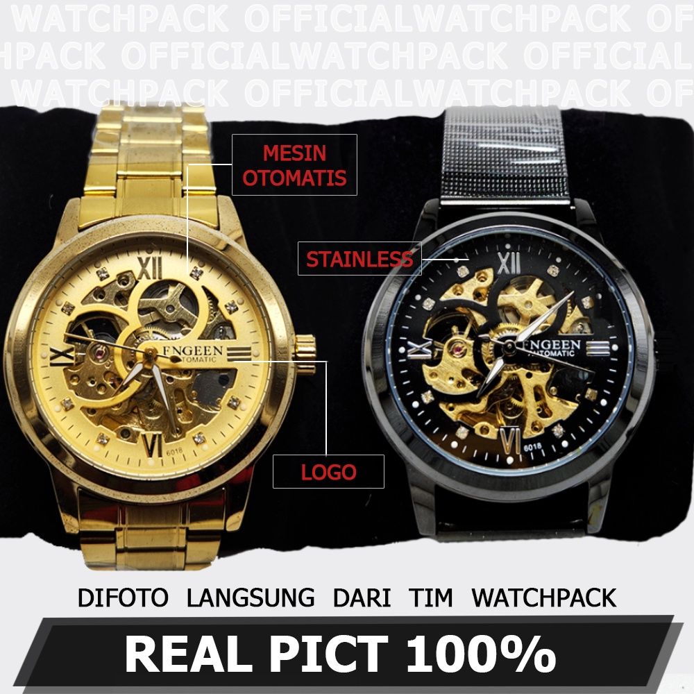 FNGEEN 6018 Jam Tangan Pria Mechanical Automatic Luxury Business Original Tahan Air Watch + Kotak Gratis