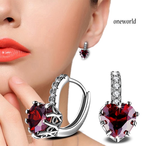 OW@ Women Fashion Cubic Zirconia Love Heart Ear Cuff Leverback Earrings Party Jewelry