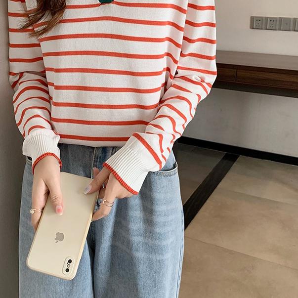 ۞ Knitwear/sweater crop rajut/sweater bergaris/baju rajut import/crop top lengan panjang ●