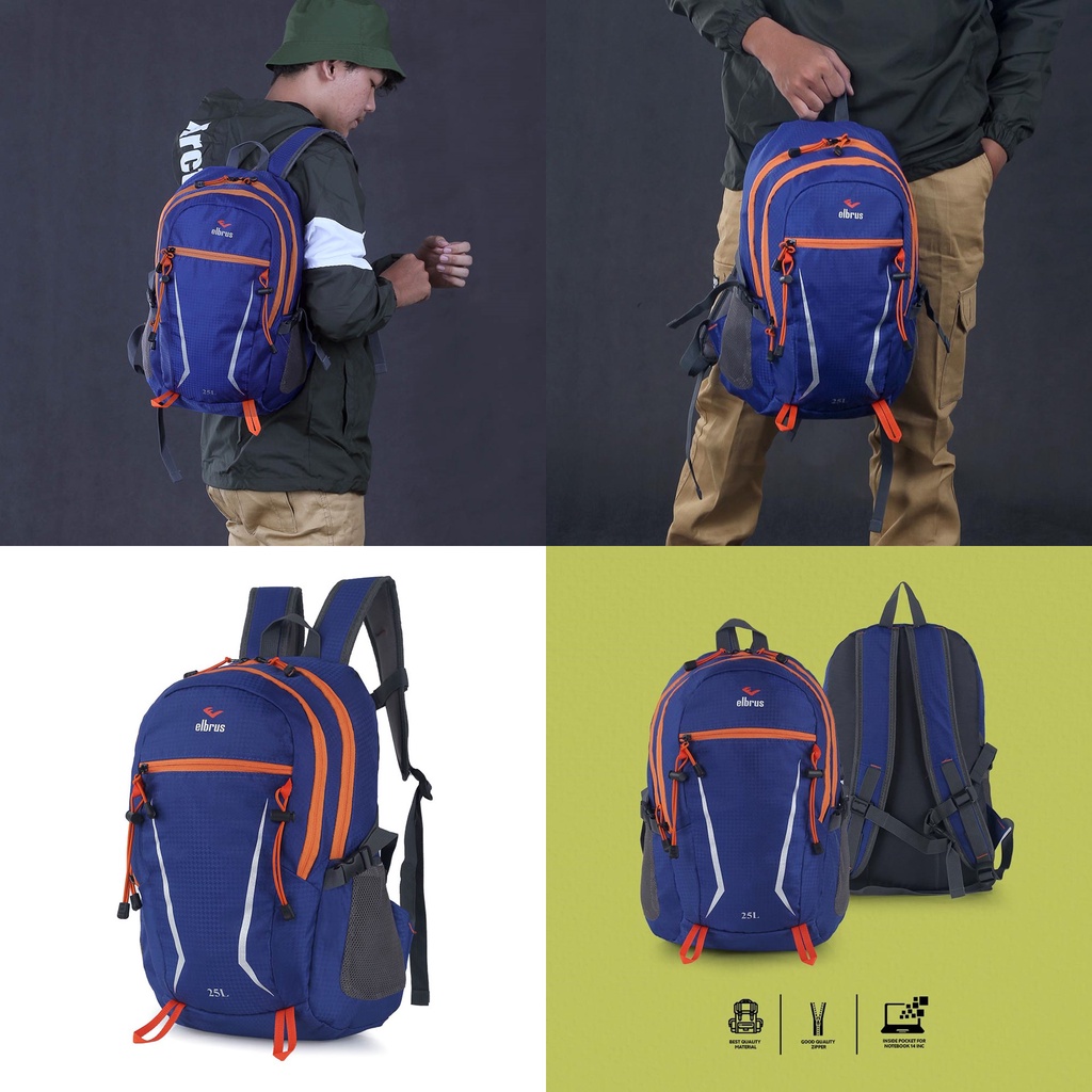 Tas Ransel Sekolah Kuliah Dengan Slot Laptop 14inch Kapasitas 25 Liter Backpack Elbrus Original Tas Punggung