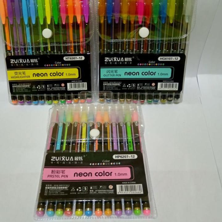 

READY STA307 (12 PCS) PULPEN GEL WARNA WARNI NEON COLOUR PASTEL GLITTER PEN ISI 12 WARNA PENA terbai