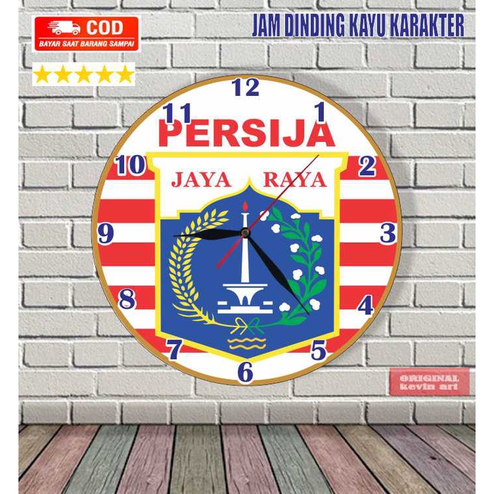 JAM DINDING KAYU UNIK BESAR GAMBAR LOGO PERSIJA JAKARTA MURAH TERBARU DAN TERLARIS