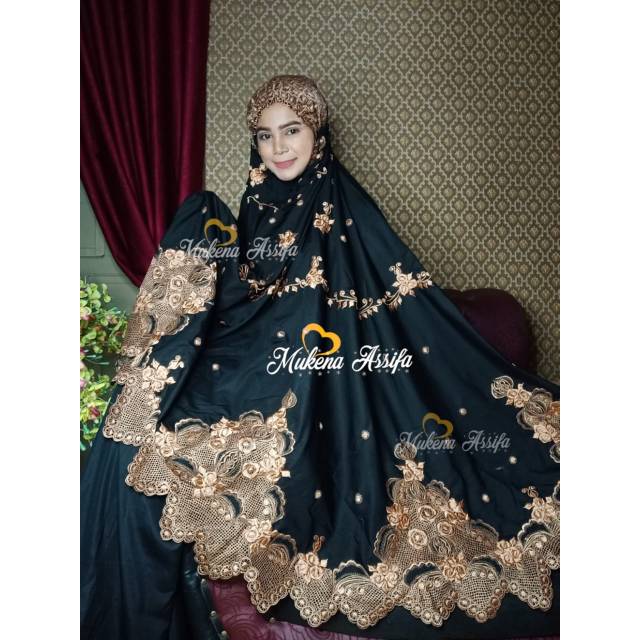MUKENA BORDIR EXCLUSIVE HITAM by Mukena Assifa design bordir tumpuk nan mewah dan elegan