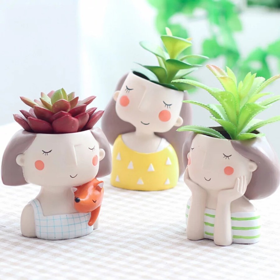 Triple W Pot Mini Succulent Planter Cute Girl Tanaman Bunga Kaktus Sukulen Bonsai Dekorasi