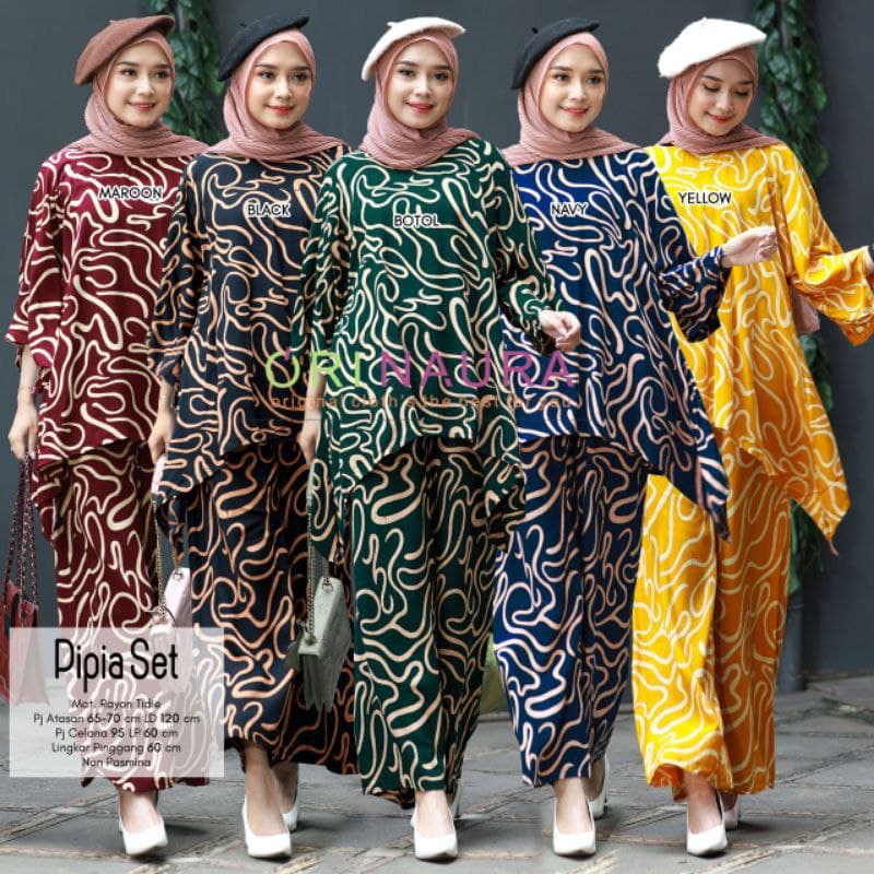 ONE SET WAKA WAKA PIPIA SET RAYON  / SETELAN RAYON / PIYAMA RAYON / SET / SETELAN WANITA KEKINIAN