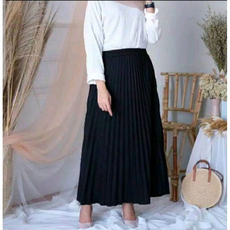 Rok Plisket Klop Panjang Premium Bahan Moscrepe  Di Jamin Tebal Dan Besar