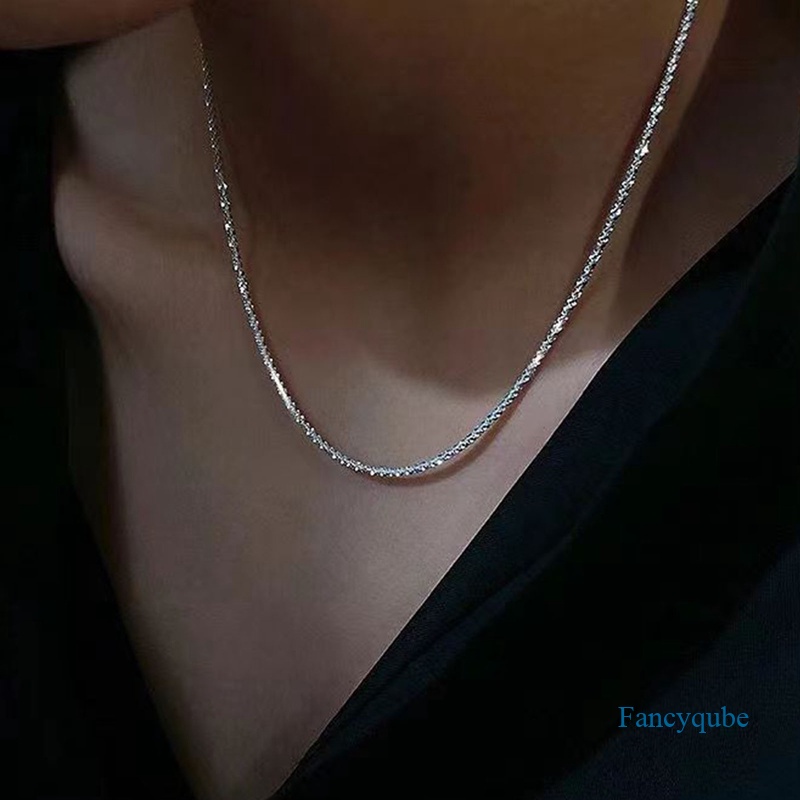 Fancyqube Kalung Choker Rantai Klavikula Warna Silver Sparkling Untuk Wanita