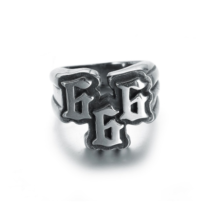 Punk Personality Fashion Stainless Steel Digital 666 Ring Titanium Steel Men Ring Jewelry