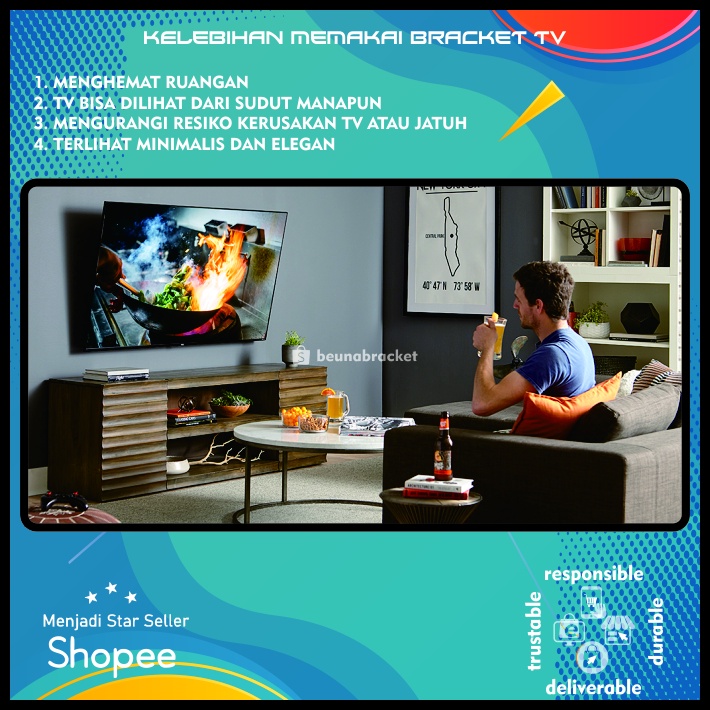 Bracket TV LED LCD 32 40 43 24 21 29 17 14 Inch Dijamin Cocok 14 - 43 In 2 Arah Universal Breket TV Briket TV Braket TV Gantungan TV Tembok Tempelan TV Dinding BB1 Fasa