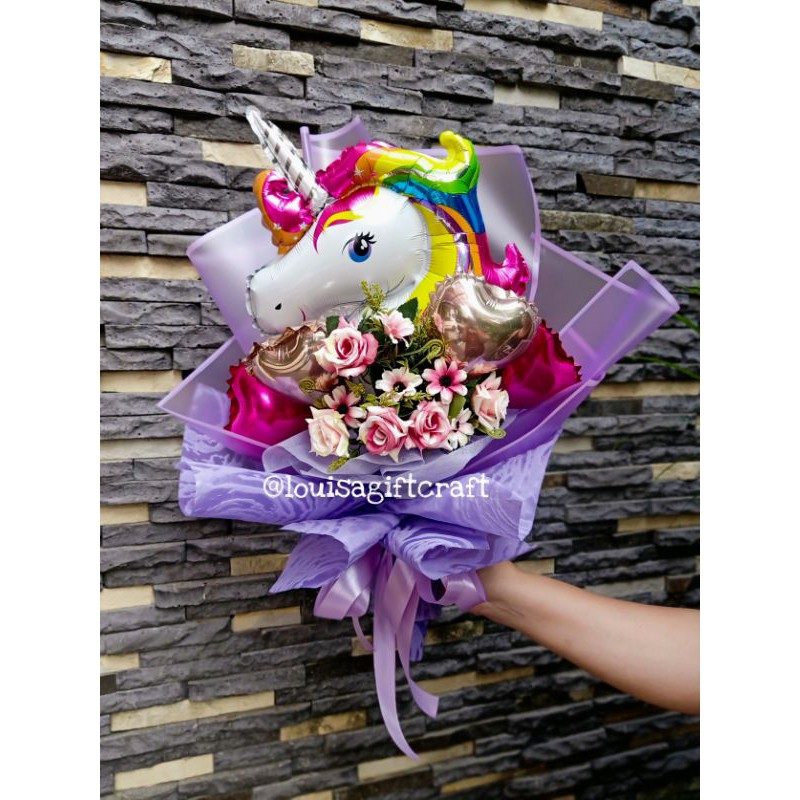 buket balon/buket balon dan bunga/buket balon unicorn