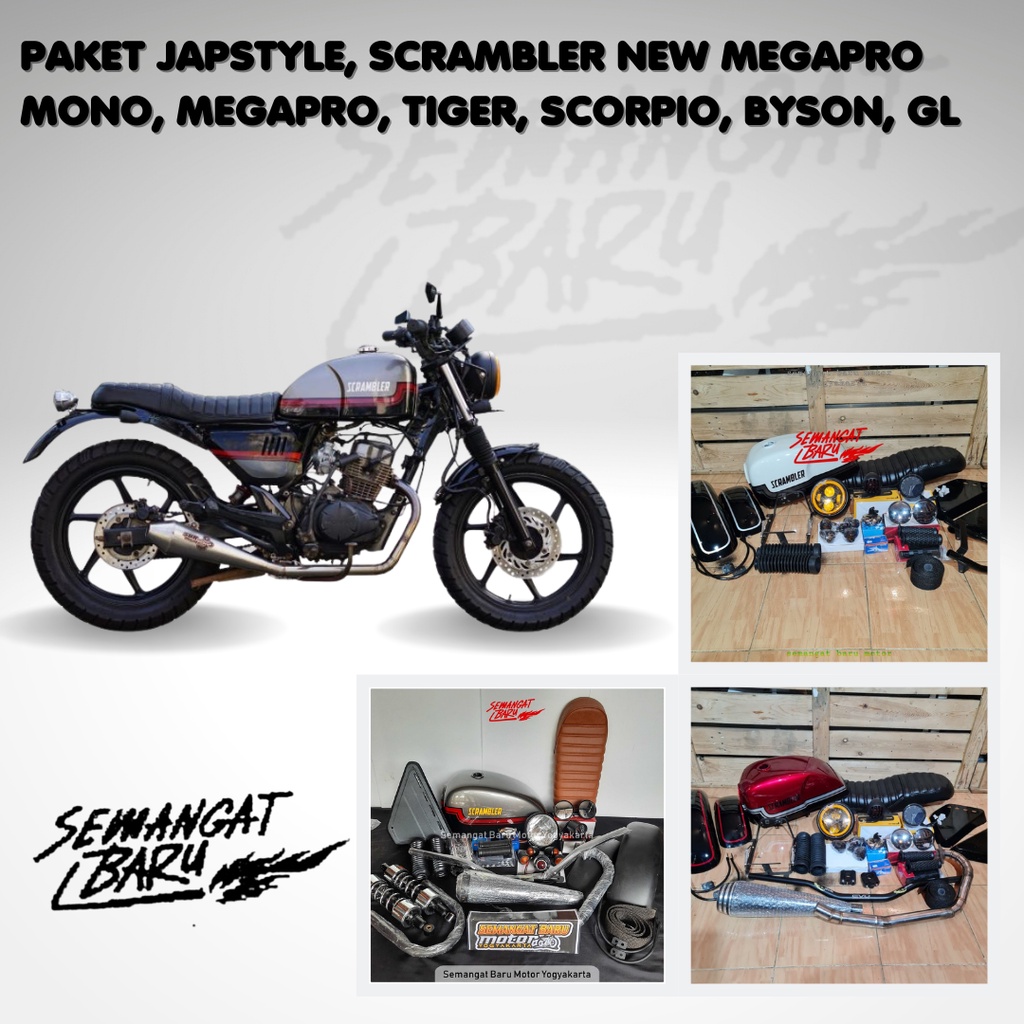 PAKET JAPSTYLE, SCRAMBLER NEW MEGAPRO MONO, MEGAPRO, TIGER, SCORPIO, BYSON, GL BEST SELLER COSTUM CO