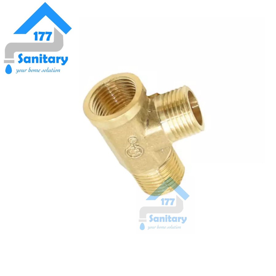 Tee shower Kuningan 1/2 inch TK12 tebal-Naple drat sambungan pipa heater pemanas Tee Shower air pana