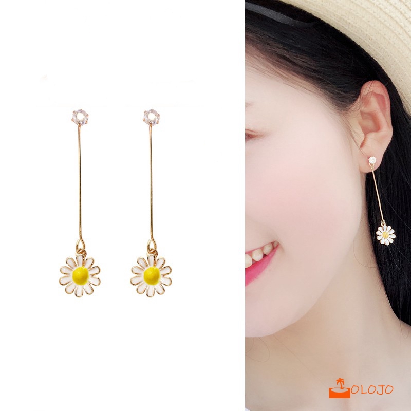 OLOJO  Korea Simple Daisy Sun Flower Pendant Earrings Anting JR1179